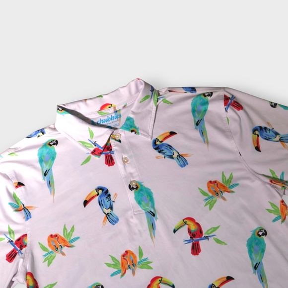 Chubbies The Birds Of Polodise Performance Polo Shirt Medium White Parrot Toucan - Picture 3 of 8